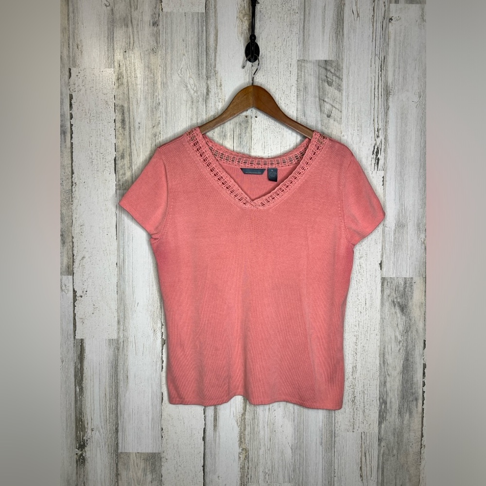 Hillard & Hanson Women's Crochet Trim Silk Blend Top Pink Size XL